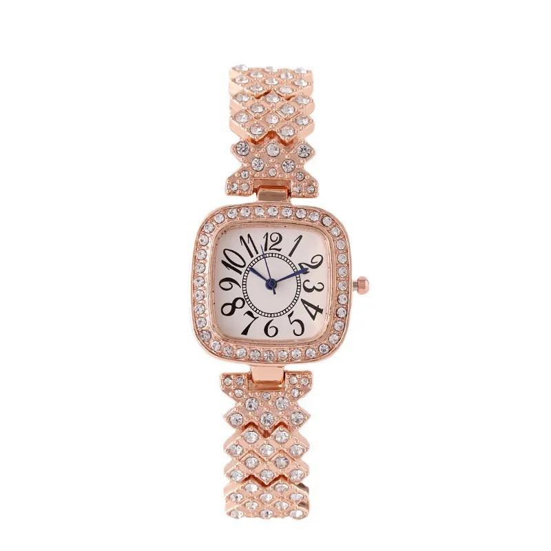 Rose Gold Rhinestone Square Watch 